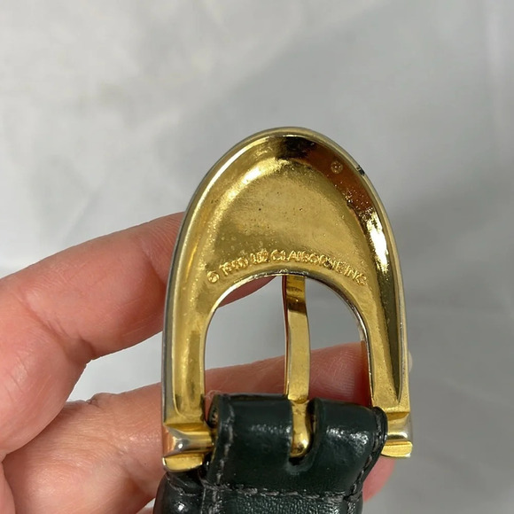 VINTAGE 90’s Liz Claiborne Fern Green Genuine Leather Belt Rubbed Gold Buckle M - Picture 6 of 11